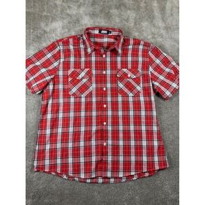 JOGAL Mens XL Red Plaid Short Sleeve Button Down Shirt Casual Pocket Top